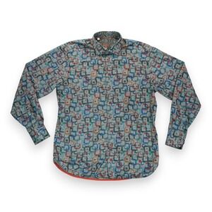 Visconti Men's All Over Print Geometric Pattern Long Sleeve Shirt Size Large